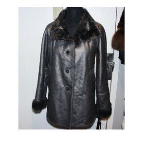 New Genuine Leather Faux Fur Lined Versatile Collar Coat Jacket M